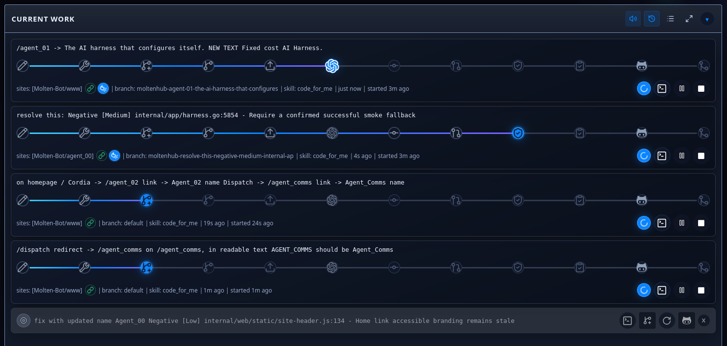 Tasks view showing active agent execution activity