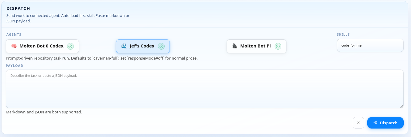 Dispatch run view showing request routing, execution details, and follow-up context