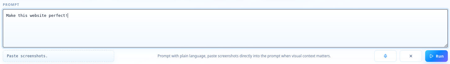 Molten Hub Code prompt composer showing dictated text after transcription